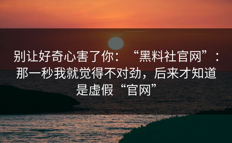 别让好奇心害了你：“黑料社官网”：那一秒我就觉得不对劲，后来才知道是虚假“官网”