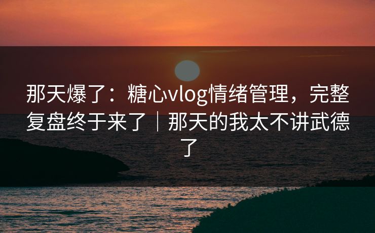 那天爆了：糖心vlog情绪管理，完整复盘终于来了｜那天的我太不讲武德了